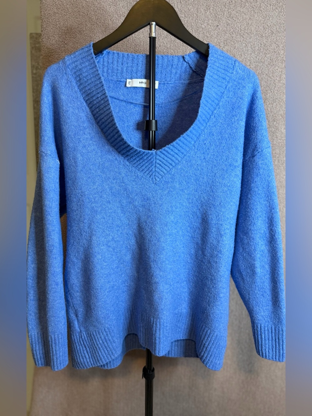Mango MNG Women’s M Blue Oversized V Neck Knit Pullover Sweater